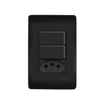 Interruptor Simples Duplo E Tomada 2p+t 20a Fame Habitat Black Com Placa 4x2 Preto Interruptor Simples Duplo E Tomada 2p+t 20a Fame Habitat Black Com Placa 4x2 Preto