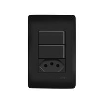 Interruptor Simples Duplo e Tomada 2P+T 20A Fame Habitat Black com Placa 4x2 Preto