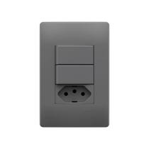 Interruptor Simples Duplo e Tomada 2P+T 20A Fame Habitat Onix com Placa 4x2 Interruptor Simples Duplo e Tomada 2P+T 20A Fame Habitat Onix com Placa 4x2