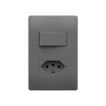 Interruptor Simples E Tomada 2p+t 10a Fame Habitat Onix Com Placa 4x2 Onix