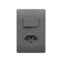 Interruptor Simples e Tomada 2P+T 10A Fame Habitat Onix com Placa 4x2 Interruptor Simples e Tomada 2P+T 10A Fame Habitat Onix com Placa 4x2