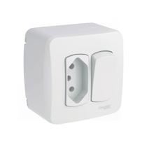 Interruptor Simples e Tomada de Sobrepor 10A Branco Dexson Miluz Schneider
