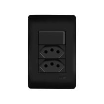 Interruptor Simples E Tomada Dupla 2p+t 10a Fame Habitat Black Com Placa 4x2 Preto Interruptor Simples E Tomada Dupla 2p+t 10a Fame Habitat Black Com Placa 4x2 Preto