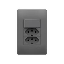 Interruptor Simples E Tomada Dupla 2p+t 10a Fame Habitat Onix Com Placa 4x2 Onix