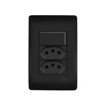 Interruptor Simples E Tomada Dupla 2p+t 20a Fame Habitat Black Com Placa 4x2 Preto Interruptor Simples E Tomada Dupla 2p+t 20a Fame Habitat Black Com Placa 4x2 Preto