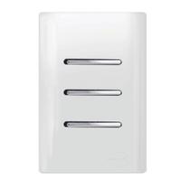 Interruptor Simples Horizontal Cromado 3 Teclas Simples Placa 4x2 Branca - DC-12008 - NOVARA Interruptor Simples Horizontal Cromado 3 Teclas Simples Placa 4x2 Branca - DC-12008 - NOVARA