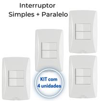 Interruptor Simples + Paralelo Mec-tronic Branco com Placa 4x2 - Kit c/ 4 unidades