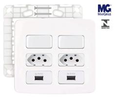 Interruptor Simples + Tomada 10A + 2 USB 2A bi Margirius