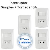 Interruptor Simples + Tomada 10A Mec-tronic Branco com Placa 4x2 - Kit c/ 4 unidades