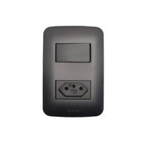 Interruptor Simples+Tomada 4x2 20A Placa Preto Canoa Romazi