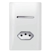 Interruptor Simples + Tomada Universal 2p+t 20a Cromado com Placa 4x2 Branco Dc120021 Novara In