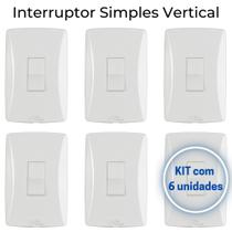 Interruptor Simples Vertical Mec-tronic Branco com Placa 4x2 - Kit c/ 6 unidades