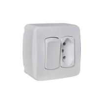 Interruptor sobrepor miluz schneider tecla simples +tomada 2p+t 10a branco Interruptor sobrepor miluz schneider tecla simples +tomada 2p+t 10a branco