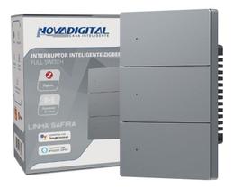 Interruptor Tecla Fisica 3 Botões Zigbee com Led NovaDigital Grafite - Cinza