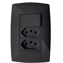 Interruptor + Tomada Dupla 10a 4x2 Preto Grafite Home Blux