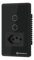 Interruptor Touch 2 Botões Com Tomada Wifi Primebras Preto