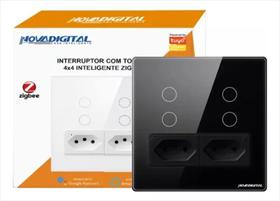 Interruptor Touch NovaDigital Zigbee 4 Botões 2 Tomadas 4x4 Preto