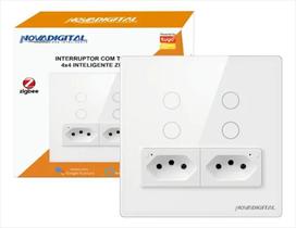 Interruptor Touch Zigbee NovaDigital 4 Botões 2 Tomadas 4x4 Branco