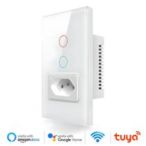 Interruptor Wifi, Com Tomada, 2 Botões, Alexa/Google, Branco