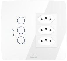 Interruptor Wifi Touch 3 Botões + 3 Tomadas 20A Inteligente 4x4 Branco
