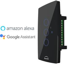 Interruptor WiFi Touch Inteligente 3 Botões Alexa Preto