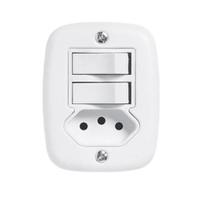 Interruptor X 2 Teclas Simples + Tomada 10 A Branca Pluzie