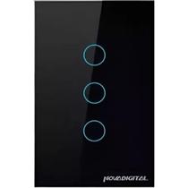 Interruptor Zigbee 3 Botões Led Touch Tuya Google Alexa Preto