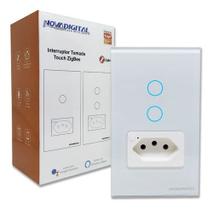 Interruptor Zigbee Inteligente Com 2 Botões Touch E 1 Tomada