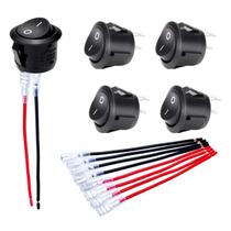 Interruptores Mini Rocker 12V 5PCS SPST 20mm Redondos Para Carro RV Automotivo