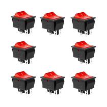 Interruptores Rocker KCD4 Iluminados Em Vermelho, 8 Peças, DPST, 4 Pinos, 16A 250V AC, 40A 12V DC,