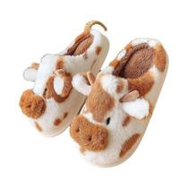 Inverno Feminino Quente Dos Desenhos Animados Vaca Antiderrapante Peludo Chinelos De Pelúcia Sola