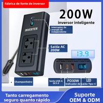 Inversor De Carro 200W 12V Para 110V 220V Com Tomada De Acendedor De Cigarros E Adaptador De Inversor De Carro 200W 12V Para 110V 220V Com Tomada De Acendedor De Cigarros E Adaptador De