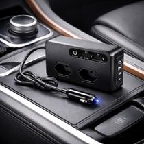 Inversor de Carro 200W DC12V para 110V 220V com 6 Portas USB e Tipo C Carga Rápida Display Digital A