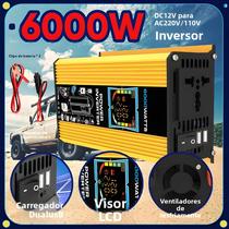 Inversor Solar Veicular De 6000W DC 12V Para AC 110V 220V Com Display Digital E Duas Portas USB Para