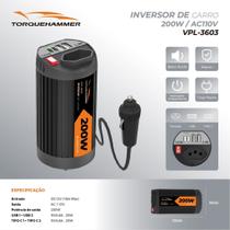 Inversor Veicular 200W Tomada 3 Pinos 2 USB 2 Tipo C Carregador para Carro Viagem VPL-3603 Inversor Veicular 200W Tomada 3 Pinos 2 USB 2 Tipo C Carregador para Carro Viagem VPL-3603