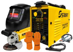 Inversora Máquina De Solda 170a Bivolt Com Esmerilhadeira 127V Máscara E Luva