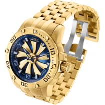 Invicta Speedway 25851 Com Corpo Ouro, Analógico, Para Masculino, Fundo Ouro E Azul, Com Correia De Aço Inoxidável