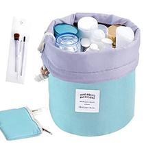 INVODA Saco cosmético para mulheres em forma de barril Viagem Sacos de maquiagem de grande capacidade Soft Waterproof Portable Drawstring Cosmetic Bag Multifunctional Bucket Toiletry Bag (Verde)