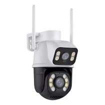 Ip Camera Externa Wifi Dupla Lentes 2 Em 1 Visao Noturna Cor Branco com preto