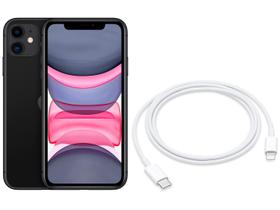 iPhone 11 Apple 128GB Preto 6,1” 12MP iOS + Cabo - de USB-C para Lightning Apple 1m Original