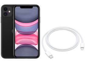 iPhone 11 Apple 64GB Preto 6,1” 12MP iOS + - Cabo de USB-C para Lightning Apple 1m Original