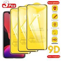 iPhone 16 pro Max 13 Mini 15 14 plus 3PCS 9D Protetor De Tela De Vidro Temperado Para XS MAX X XR