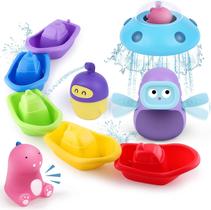 iPlay, iLearn Baby Bath Toys Set, Toddler Bathtub Shower Toys, Fun Bath Tub Time, Stacking Boats Wind up Water Toy, Birthday Gifts for 6 9 12 18 Month 12 3 Year Old Infants Girls Boys Kids