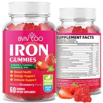 Iron Gummies BVIVLOO Vegan para adultos e crianças 60 gomas