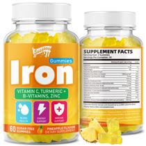 Iron Gummies Saajoor, sabor de abacaxi para adultos e crianças, 60 quilates