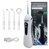 Irrigador Oral Limpeza Bucal Portátil 3 Modos 140psi 200mL 4 Bicos Recarregável USB Preto/Branco/Azu Irrigador Oral Limpeza Bucal Portátil 3 Modos 140psi 200mL 4 Bicos Recarregável USB Preto/Branco/Azu