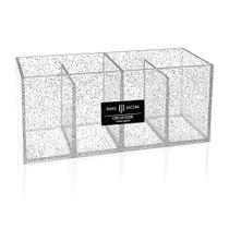 Isaac Jacobs 4-Compartimento Clear Acrylic Organizer- Suporte de pincel de maquiagem- Solução de armazenamento- Escritório, banheiro, suprimentos de cozinha e muito mais (4 compartimentos, glitter prata)