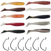 Isca Artificial Minhoca de silicone e anzol Shad kit 10 unid - DOA
