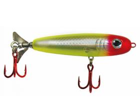 Isca Zagaia Turbilhão Gold 80 - Cor 40 - Corpo holográfico prata, dorso e barriga verde limão, cabeça vermelha