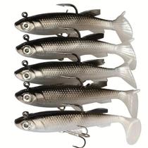 Iscas de Pesca com Gabarito - 5 Swimbaits de Plástico Macio com Cabeça Paddle e Cauda
